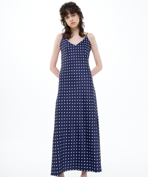 B QUIET(ビークワイエット)の「MAXI SATIN SLIP DRESS DOT_NAVY IVORY(ワンピース・レディース・その他・MEDIUM/SMALL)」の1枚目の写真