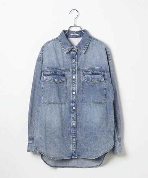 BAYFLOW（ベイフロー）の「[アウター感覚で羽織れる]デニムワークシャツ（シャツ/ブラウス・レディース・ライトブルー/インディゴブルー・FREE）」の10枚目の写真