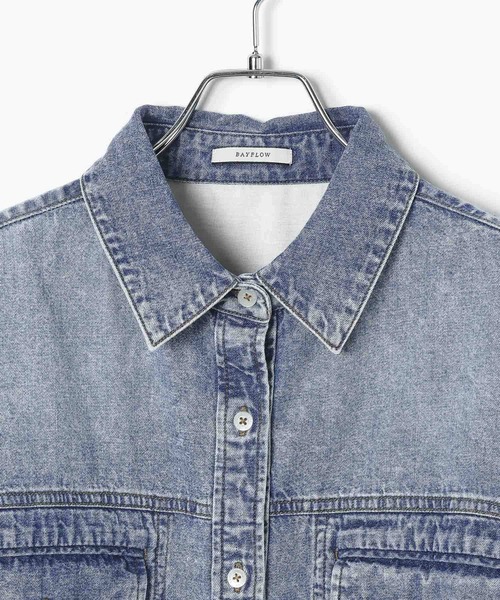 BAYFLOW（ベイフロー）の「[アウター感覚で羽織れる]デニムワークシャツ（シャツ/ブラウス・レディース・ライトブルー/インディゴブルー・FREE）」の12枚目の写真