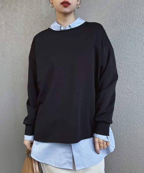 Emma Taylor(エマテイラー)の「ライトダンボールバイカラージッププルオーバー(Tシャツ/カットソー・レディース・ライトベージュ/サックスブルー/ブラック/ホワイト・FREE)」の18枚目の写真