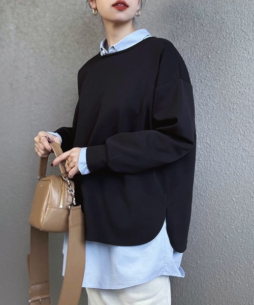 Emma Taylor(エマテイラー)の「ライトダンボールバイカラージッププルオーバー(Tシャツ/カットソー・レディース・ライトベージュ/サックスブルー/ブラック/ホワイト・FREE)」の19枚目の写真