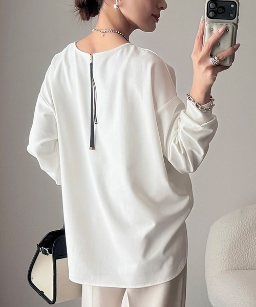 Emma Taylor(エマテイラー)の「ライトダンボールバイカラージッププルオーバー(Tシャツ/カットソー・レディース・ライトベージュ/サックスブルー/ブラック/ホワイト・FREE)」の7枚目の写真