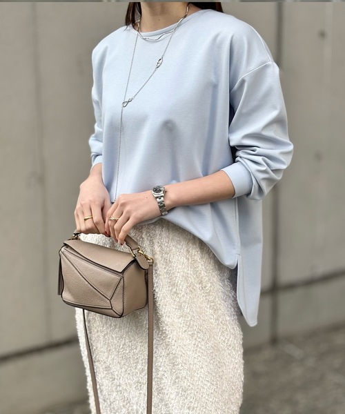 Emma Taylor(エマテイラー)の「ライトダンボールバイカラージッププルオーバー(Tシャツ/カットソー・レディース・ライトベージュ/サックスブルー/ブラック/ホワイト・FREE)」の9枚目の写真