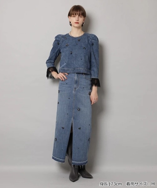 CADUNE（カデュネ）の「ビジュー付きタイトスカート（スカート・レディース・ブルー/ネイビー・36/38/34）」の10枚目の写真