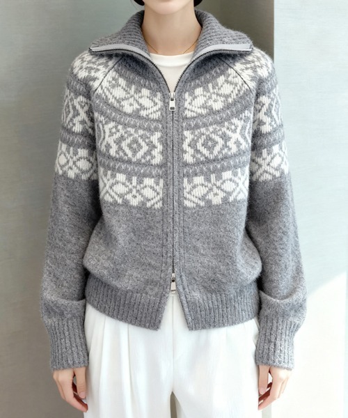 セール】ノルディック柄ジップアップニット（ニット/セーター）｜ONEP