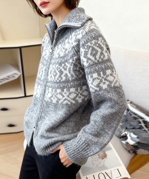 セール】ノルディック柄ジップアップニット（ニット/セーター）｜ONEP