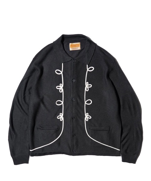 PENNEYS(ぺニーズ)の「PENNEY'S ぺニーズ / ROPE EMB POLO CARDIGAN ぺニーズ アクリルカーディガン(カーディガン/ボレロ・メンズ・ブラック×ホワイト/ブラック/ホワイト・MEDIUM/LARGE)」の3枚目の写真