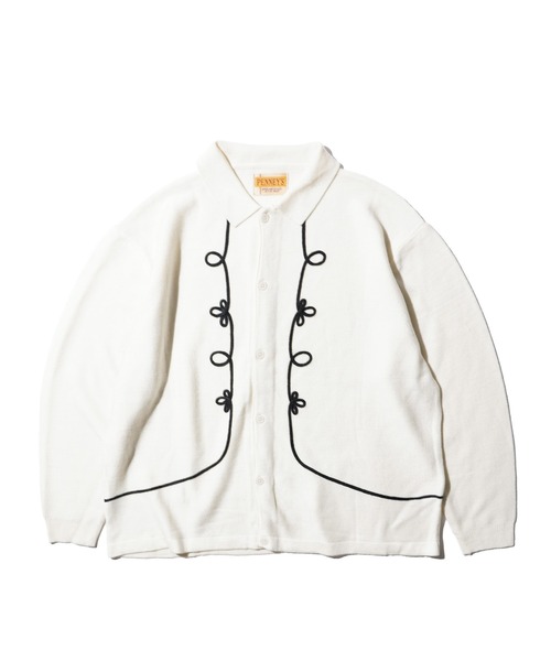 PENNEYS(ぺニーズ)の「PENNEY'S ぺニーズ / ROPE EMB POLO CARDIGAN ぺニーズ アクリルカーディガン(カーディガン/ボレロ・メンズ・ブラック×ホワイト/ブラック/ホワイト・MEDIUM/LARGE)」の1枚目の写真