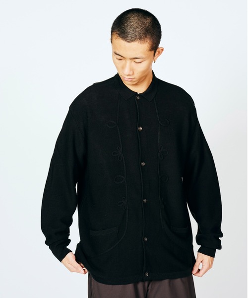 PENNEYS(ぺニーズ)の「PENNEY'S ぺニーズ / ROPE EMB POLO CARDIGAN ぺニーズ アクリルカーディガン(カーディガン/ボレロ・メンズ・ブラック×ホワイト/ブラック/ホワイト・MEDIUM/LARGE)」の6枚目の写真