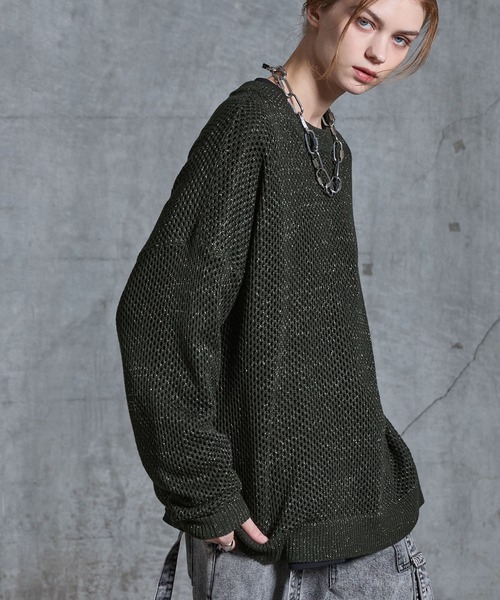 SERACE(セラス)の「【SERACE】Loose glitter mesh sheer knit / ルーズラメメッシュシアーニット(ニット/セーター・メンズ・ブラック/ダークブルー/グレー・S/L/M)」の6枚目の写真