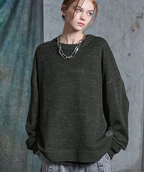 SERACE(セラス)の「【SERACE】Loose glitter mesh sheer knit / ルーズラメメッシュシアーニット(ニット/セーター・メンズ・ブラック/ダークブルー/グレー・S/L/M)」の7枚目の写真