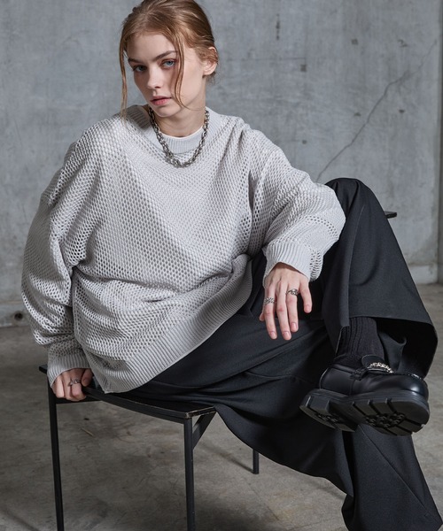 SERACE(セラス)の「【SERACE】Loose glitter mesh sheer knit / ルーズラメメッシュシアーニット(ニット/セーター・メンズ・ブラック/ダークブルー/グレー・S/L/M)」の22枚目の写真