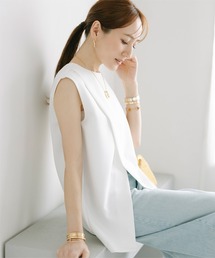 ユニークネックスリットブラウス WHYTO.｜スリット ネック ドット ブラウス “slit neck dot blouse