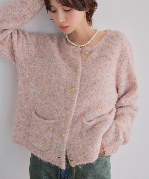 KOBE LETTUCE(コウベレタス)の「ブークレボアニットジャケット(ニット/セーター・レディース・アイボリー/グレー/ピンク系/ネイビー・M)」の4枚目の写真