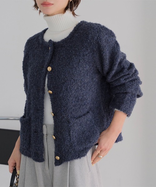 KOBE LETTUCE(コウベレタス)の「ブークレボアニットジャケット(ニット/セーター・レディース・アイボリー/グレー/ピンク系/ネイビー・M)」の7枚目の写真