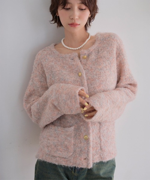 KOBE LETTUCE(コウベレタス)の「ブークレボアニットジャケット(ニット/セーター・レディース・アイボリー/グレー/ピンク系/ネイビー・M)」の8枚目の写真