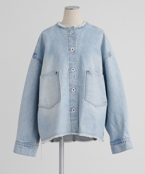 PUAL CE CIN(ピュアルセシン)の「セルビッチデニムノーカラージャケット(デニムジャケット・レディース・ブルー/インディゴブルー・FREE)」の1枚目の写真