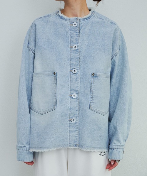 PUAL CE CIN(ピュアルセシン)の「セルビッチデニムノーカラージャケット(デニムジャケット・レディース・ブルー/インディゴブルー・FREE)」の18枚目の写真
