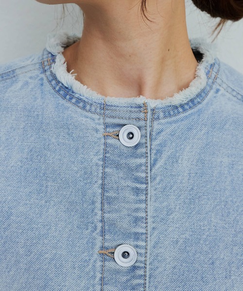 PUAL CE CIN(ピュアルセシン)の「セルビッチデニムノーカラージャケット(デニムジャケット・レディース・ブルー/インディゴブルー・FREE)」の21枚目の写真