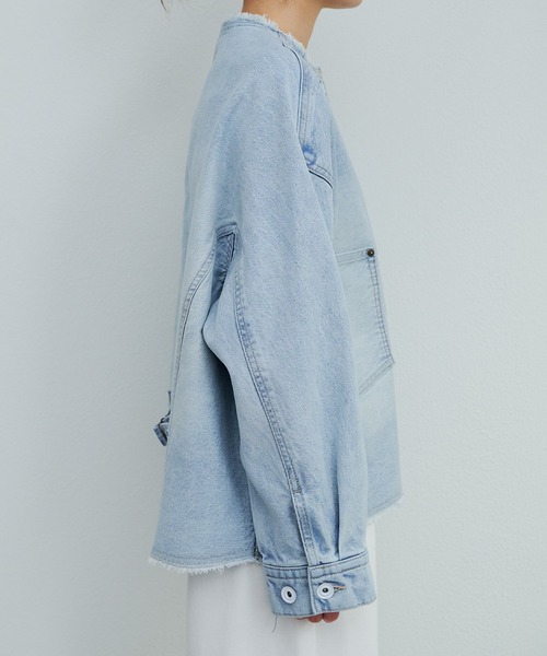 PUAL CE CIN(ピュアルセシン)の「セルビッチデニムノーカラージャケット(デニムジャケット・レディース・ブルー/インディゴブルー・FREE)」の19枚目の写真