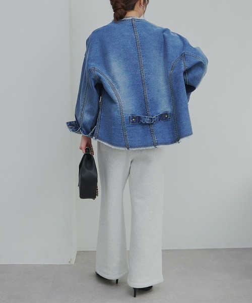 PUAL CE CIN(ピュアルセシン)の「セルビッチデニムノーカラージャケット(デニムジャケット・レディース・ブルー/インディゴブルー・FREE)」の17枚目の写真