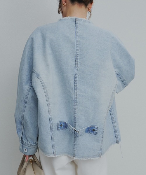 PUAL CE CIN(ピュアルセシン)の「セルビッチデニムノーカラージャケット(デニムジャケット・レディース・ブルー/インディゴブルー・FREE)」の8枚目の写真