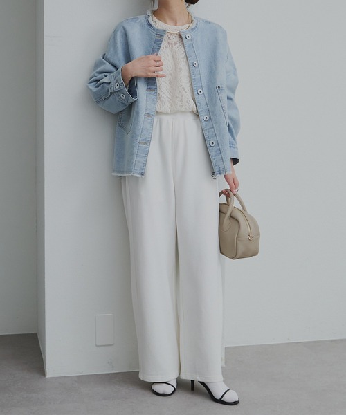 PUAL CE CIN(ピュアルセシン)の「セルビッチデニムノーカラージャケット(デニムジャケット・レディース・ブルー/インディゴブルー・FREE)」の9枚目の写真