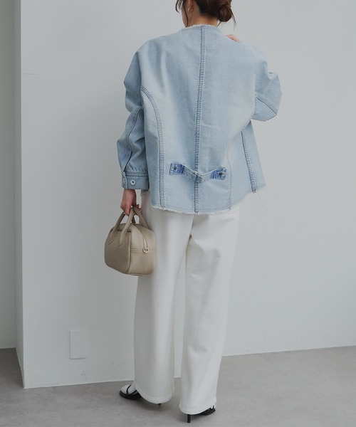 PUAL CE CIN(ピュアルセシン)の「セルビッチデニムノーカラージャケット(デニムジャケット・レディース・ブルー/インディゴブルー・FREE)」の11枚目の写真