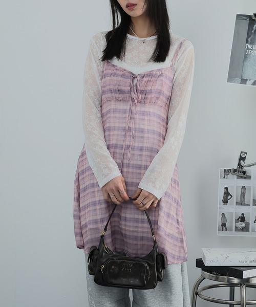 Ulysses(ユリシス)の「シアーチェックキャミワンピース(ワンピース・レディース・パープル/ベージュ・F)」の18枚目の写真