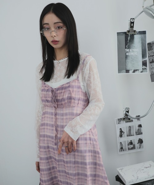 Ulysses(ユリシス)の「シアーチェックキャミワンピース(ワンピース・レディース・パープル/ベージュ・F)」の13枚目の写真