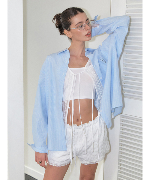 ETMON(エトモン)の「Stripe Pocket Shirt, Sky Blue(シャツ/ブラウス・レディース・その他・FREE)」の2枚目の写真