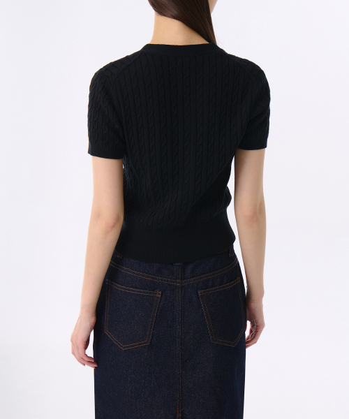 MUSINSA STANDARD WOMAN（ムシンサスタンダードウーマン）の「ウィメンズケーブル半袖カーディガン[ブラック]（カーディガン/ボレロ・レディース・その他・LARGE/SMALL/MEDIUM/X-SMALL）」の2枚目の写真