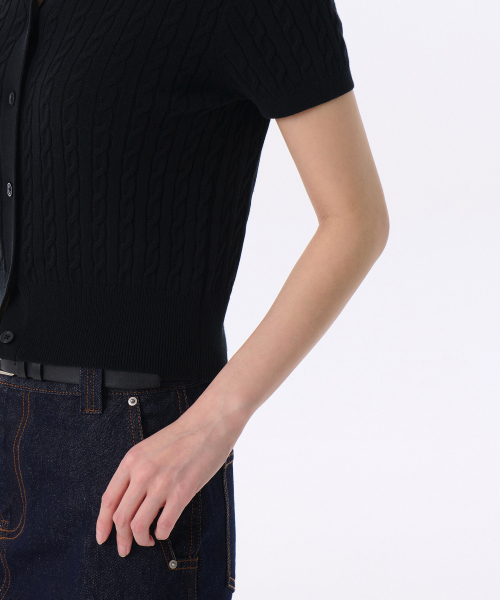 MUSINSA STANDARD WOMAN（ムシンサスタンダードウーマン）の「ウィメンズケーブル半袖カーディガン[ブラック]（カーディガン/ボレロ・レディース・その他・LARGE/SMALL/MEDIUM/X-SMALL）」の4枚目の写真