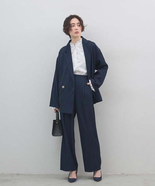 &. NOSTALGIA（アンドドットノスタルジア）の「ツイルワイドストレートパンツ（セットアップ）（スラックス・レディース・ベージュ/ネイビー・M）」の8枚目の写真