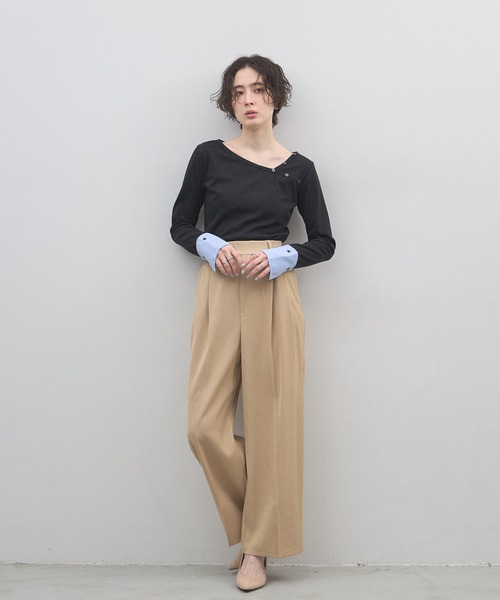 &. NOSTALGIA（アンドドットノスタルジア）の「ツイルワイドストレートパンツ（セットアップ）（スラックス・レディース・ベージュ/ネイビー・M）」の14枚目の写真