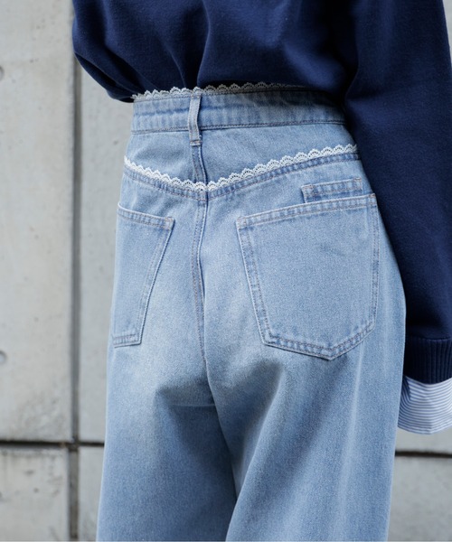 FREE'S MART（フリーズマート）の「◆レーストリミングワイドストレートデニム（その他パンツ・レディース・ライトインディゴブルー/ブラック系その他・X-SMALL/MEDIUM/SMALL）」の8枚目の写真