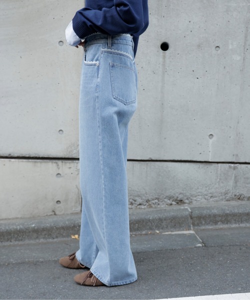 FREE'S MART（フリーズマート）の「◆レーストリミングワイドストレートデニム（その他パンツ・レディース・ライトインディゴブルー/ブラック系その他・X-SMALL/MEDIUM/SMALL）」の9枚目の写真