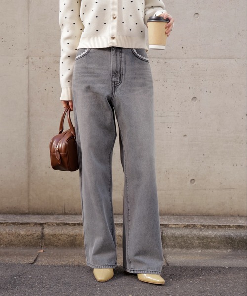 FREE'S MART（フリーズマート）の「◆レーストリミングワイドストレートデニム（その他パンツ・レディース・ライトインディゴブルー/ブラック系その他・X-SMALL/MEDIUM/SMALL）」の5枚目の写真