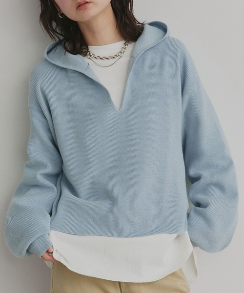 ad thie（アドティエ）の「フーディー ニット プルオーバー（ニット/セーター・レディース・グレー/ブラウン/アイボリー/ライトブルー・FREE）」の4枚目の写真