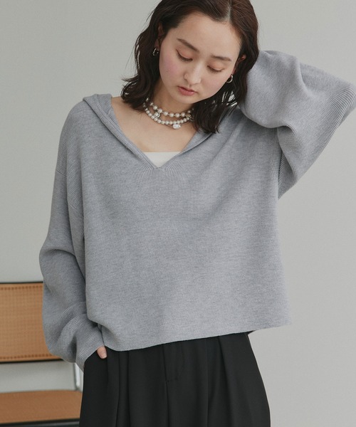 ad thie（アドティエ）の「フーディー ニット プルオーバー（ニット/セーター・レディース・グレー/ブラウン/アイボリー/ライトブルー・FREE）」の20枚目の写真