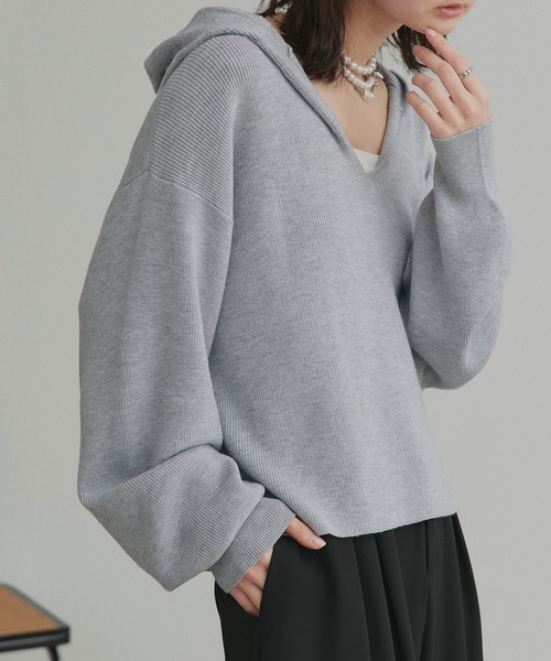 ad thie（アドティエ）の「フーディー ニット プルオーバー（ニット/セーター・レディース・グレー/ブラウン/アイボリー/ライトブルー・FREE）」の21枚目の写真