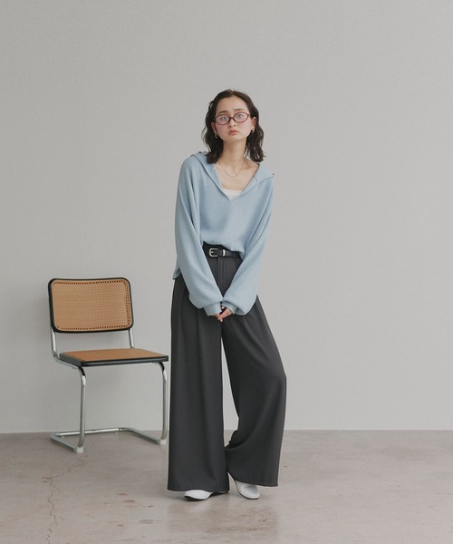 ad thie（アドティエ）の「フーディー ニット プルオーバー（ニット/セーター・レディース・グレー/ブラウン/アイボリー/ライトブルー・FREE）」の7枚目の写真