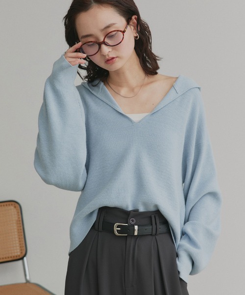 ad thie（アドティエ）の「フーディー ニット プルオーバー（ニット/セーター・レディース・グレー/ブラウン/アイボリー/ライトブルー・FREE）」の9枚目の写真