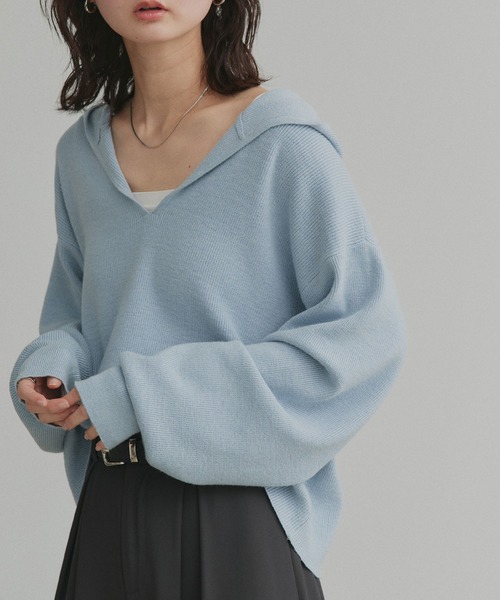 ad thie（アドティエ）の「フーディー ニット プルオーバー（ニット/セーター・レディース・グレー/ブラウン/アイボリー/ライトブルー・FREE）」の10枚目の写真