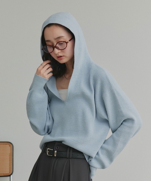 ad thie（アドティエ）の「フーディー ニット プルオーバー（ニット/セーター・レディース・グレー/ブラウン/アイボリー/ライトブルー・FREE）」の11枚目の写真