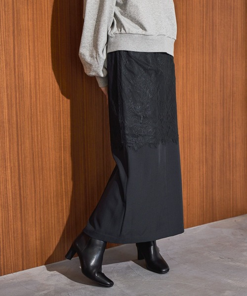 mysty woman（ミスティウーマン）の「レースレイヤードスカート 660061（スカート・レディース・ベージュ/グリーン系その他/ダークブルー・SMALL/MEDIUM）」の3枚目の写真
