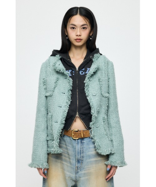 MOUSSY（マウジー）の「SLACKER TWEED ジャケット（その他アウター・レディース・ライトグリーン/アイボリー/ブラック系その他・FREE）」の6枚目の写真
