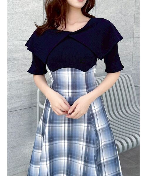 dazzlin（ダズリン）の「ビッグカラーチェックコルセットワンピース（ワンピース・レディース・ブラック/オフホワイト/ネイビー・MEDIUM/SMALL）」の3枚目の写真