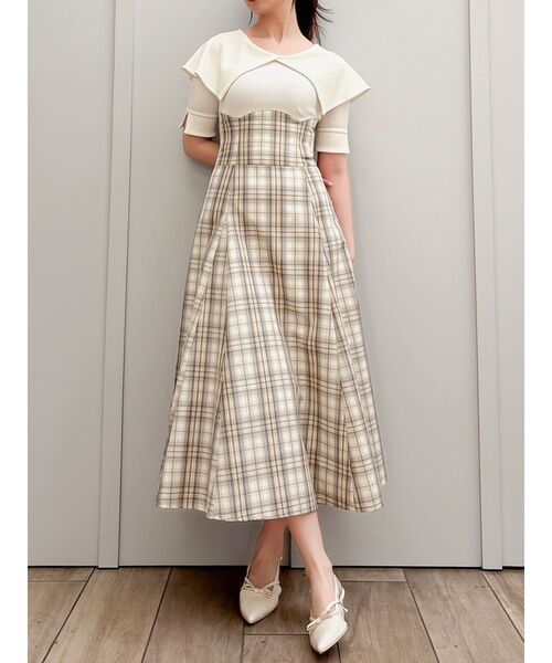 dazzlin（ダズリン）の「ビッグカラーチェックコルセットワンピース（ワンピース・レディース・ブラック/オフホワイト/ネイビー・MEDIUM/SMALL）」の2枚目の写真