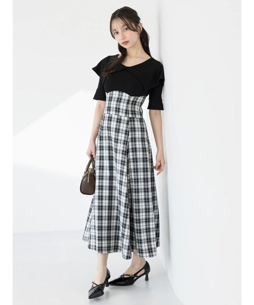 dazzlin（ダズリン）の「ビッグカラーチェックコルセットワンピース（ワンピース・レディース・ブラック/オフホワイト/ネイビー・MEDIUM/SMALL）」の5枚目の写真